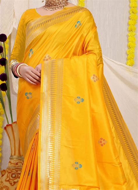 Buy Patola Silk Yellow Color Zari Weaving Saree Festive Wear Online At