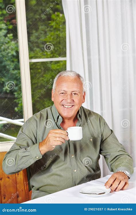 Happy Retired Man Drinking Coffee Stock Image Image Of Eldercare