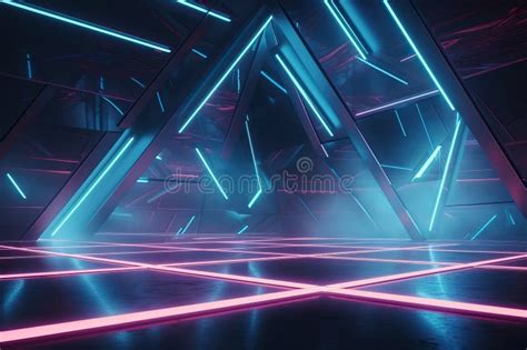 Neon Triangle Dance Futuristic Sci Fi Stage With Tilted Lines And