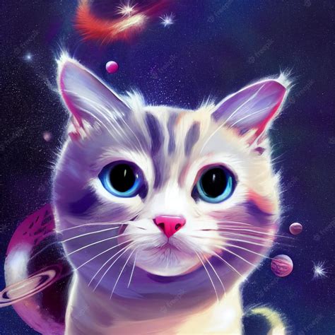 Premium Photo Cute Cat In Space Fantasy Illustration