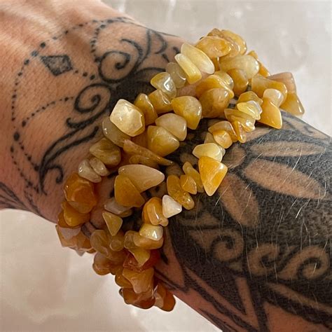 Pulseira Jaspe Amarelo Cristais E Acess Rios Natural Mystic