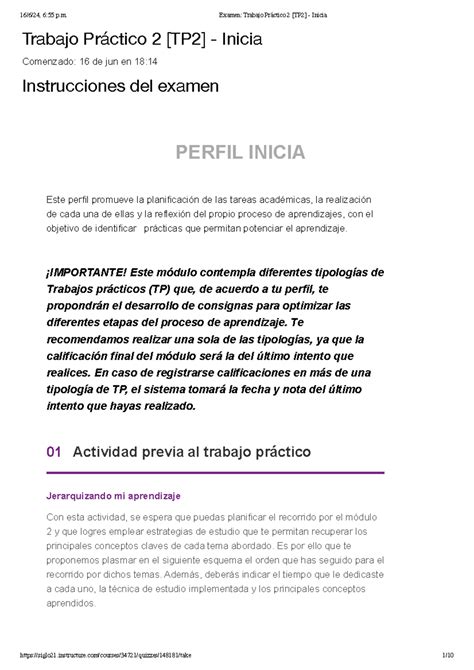 Examen Trabajo Práctico 2 TP2 Inicia Trabajo Práctico 2 TP2