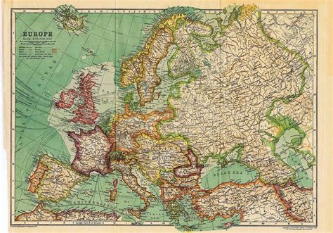 1910 Antique Europe Large Old Map Very Rare Old Map Vintage World