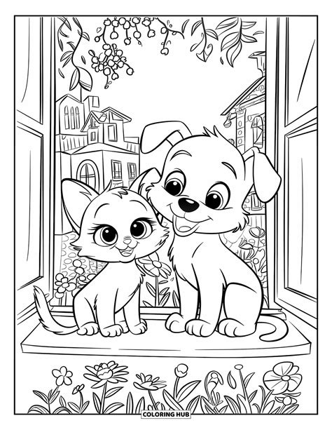 120+ Desene de colorat cu câini și pisici pentru copii și adulți (PDF