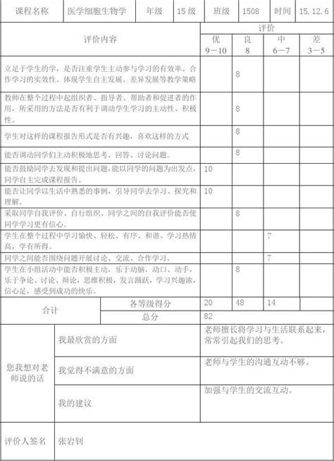 课程教学评价表word文档在线阅读与下载文档网