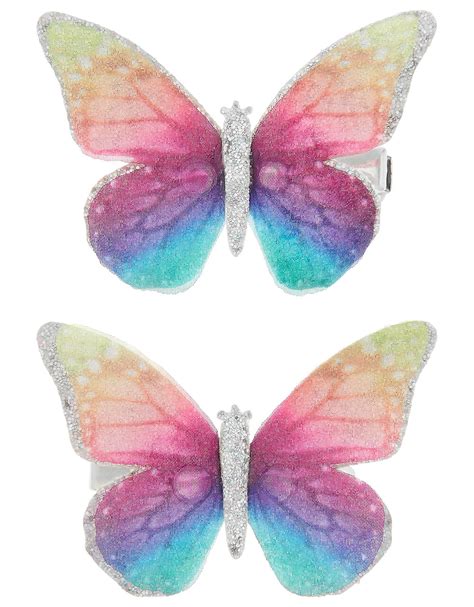 Rainbow Glitter Butterfly Hair Clips Girls Hair Accessories Monsoon Uk