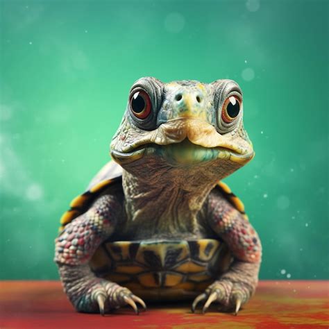 premium ai image green turtle  charming glasses posing
