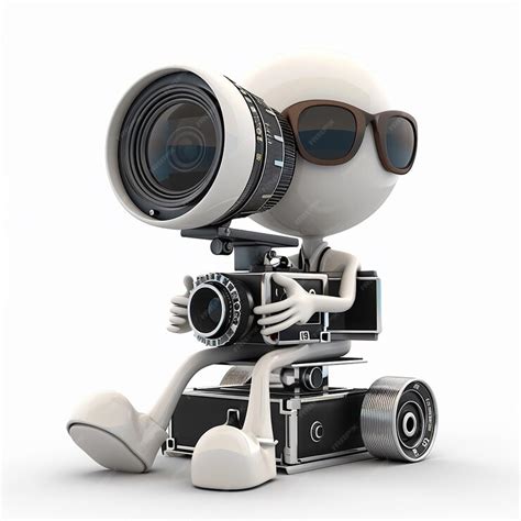 premium photo  white robot   camera   camera lens