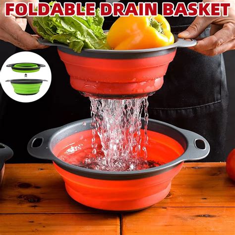 Silicone Dobr Vel Dreno Cesta Para Lavar Frutas E Vegetais Coador Dobr