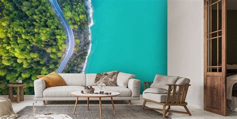 Turquoise Lake Wallpaper Mural Wallsauce Us