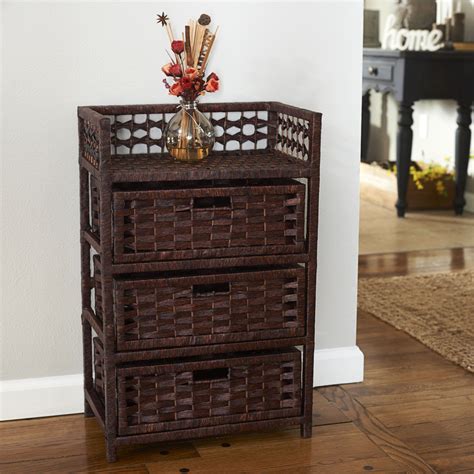 Household Essentials Hand Woven Paper Rope Drawer Chest Dark Brown