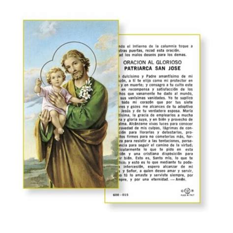 Oracion Al Glorioso Patriarca San Jose Spanish Paperstock Holy Card