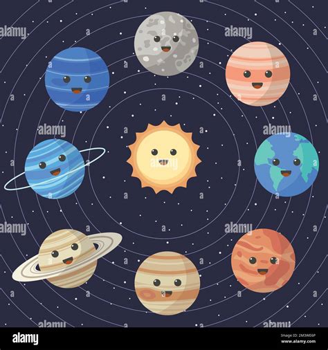 Conjunto De Planetas De Dibujos Animados Del Sistema Solar Educación De Los Niños Ilustración