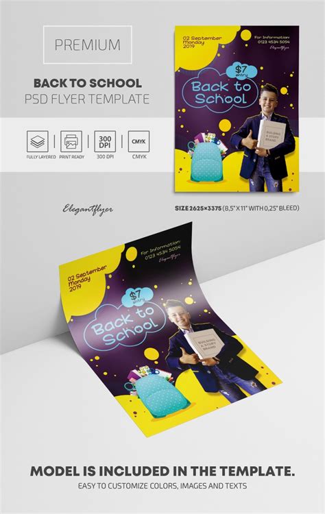 Purple Illustrated Back to School Premium Flyer Template PSD | by ...