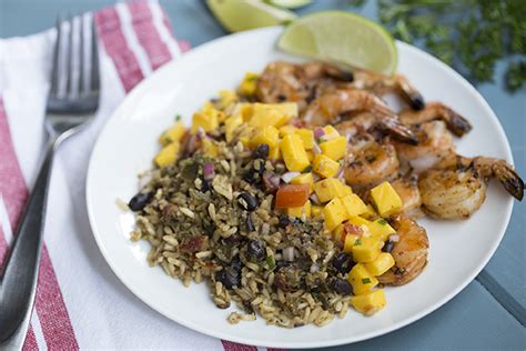 Jamaican Jerk Shrimp And Mango Salsa With Caribbean Blend