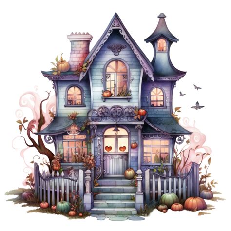 Ai Generative Watercolor Haunted House Halloween On Transparent