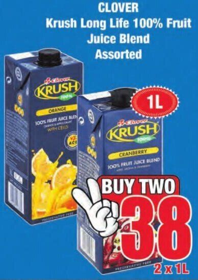 Clover Krush Long Life 100 Fruit Juice Blend Assorted 2 X 1l Offer At Boxer Superstores