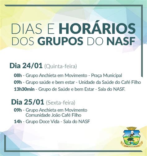 Atividades Os Grupos Do Nasf Retornam Nesta Quinta Feira