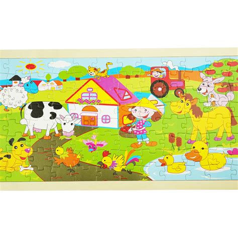 Drewniana Kolorowa Uk Adanka Puzzle Zwierz Ta Farma Kindersafe