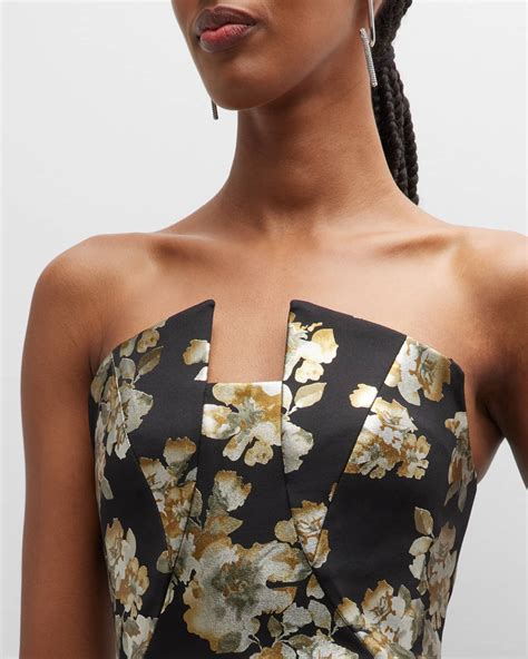 Black Halo Lena Strapless Floral Print Jumpsuit Neiman Marcus