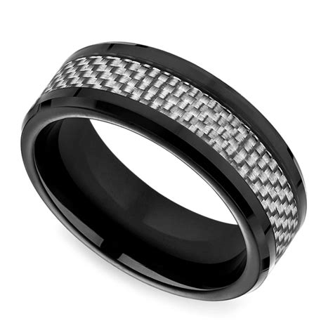 White Carbon Fiber Mens Wedding Ring In Cobalt