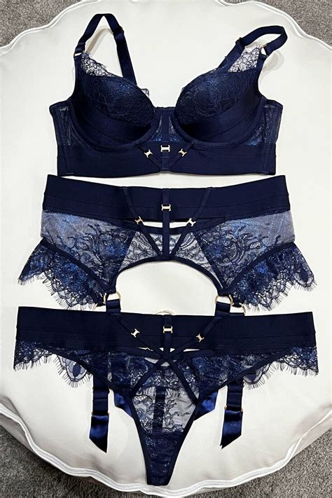 Honey Birdette Belinda Navy Set Size 34c And Large Gem