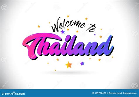 Thailand Welcome To Word Text With Purple Pink Handwritten Font And