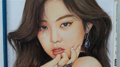 Slower Blackpink Jennie Kim Portrait Colored Pencil Drawing