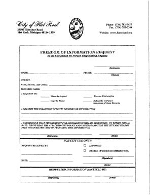 Fillable Online Freedom Of Information Request City Of Flat Rock Fax