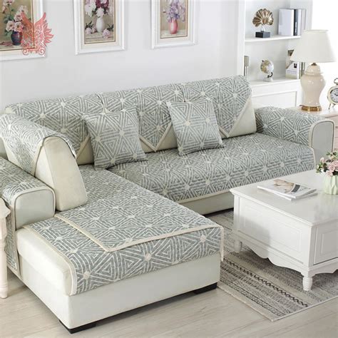 Buy European Pink Grey Geometric Quilted Sofa Cover