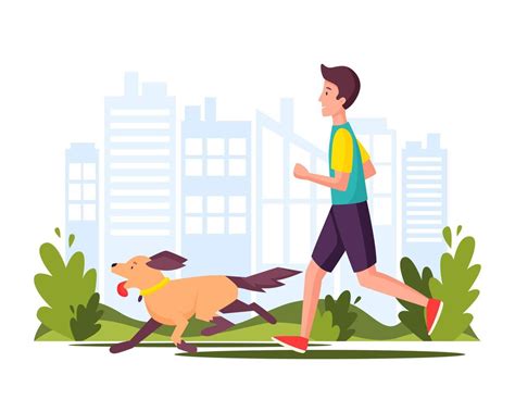 Hombre Corriendo O Caminando Con Perro En El Parque Carrera Deportiva