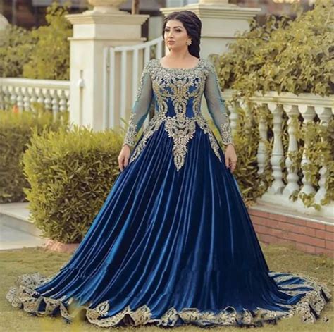 Royal Blue Ball Bata Mangas Largas Vestidos De Fiesta Musulmanes Con