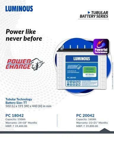 Luminous PC 18042TJ 150 AH Inverter Battery At Rs 18000 Luminous