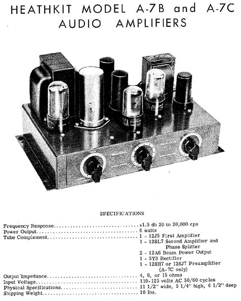 Heathkit A 7b 7c Audio Amplifier Sm Service Manual Download Schematics