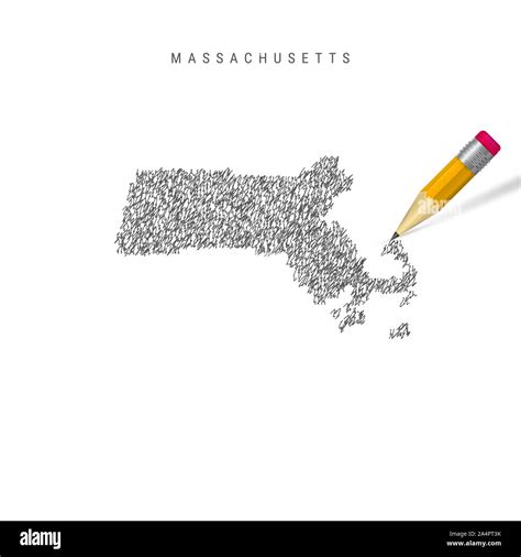 Massachusetts Sketch Scribble Map Isolated On White Background Hand