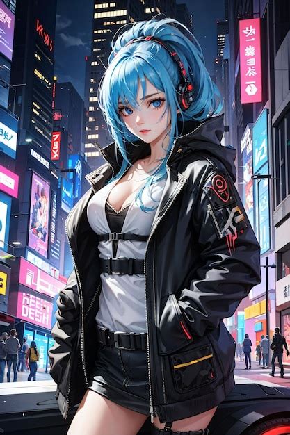 Premium Photo | Cyberpunk anime girl with blue hair