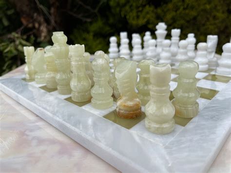 Jadeandmarble Chess Set 30 X 30 Cm Jade And White Marble Limited Etsy