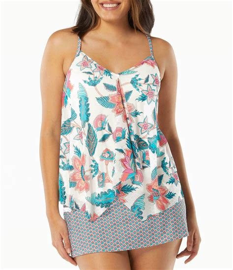 Beach House Emma Vinyard Floral Print Mesh Layered Underwire Tankini Swim Top And Swim Skort