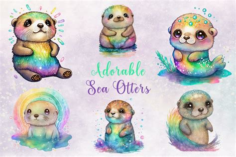 Adorable Sea Otters Illustrations Graphic By Curvedesign · Creative Fabrica