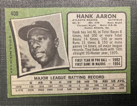 1971 TOPPS 400 HANK AARON BRAVES EX MT Atlanta Braves EBay