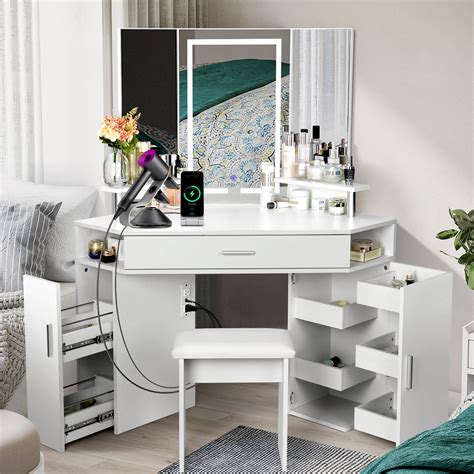 Latitude Run Karolinka Tri Fold Mirror With Outlets Vanity Set