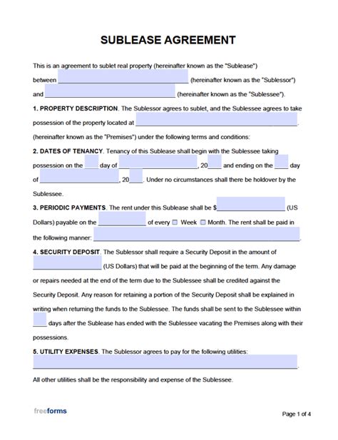 Free Sublease Agreement Template Pdf Word