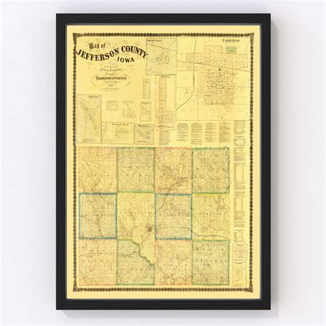 Jefferson County Iowa Map 1871 Old Map of Jefferson County Iowa Art ...