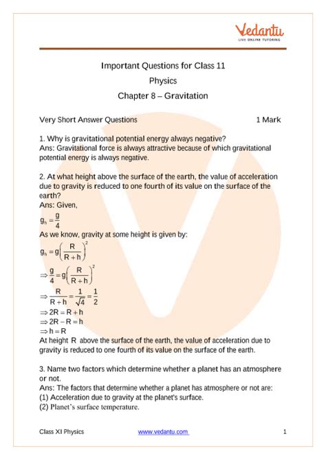 Important Questions For Cbse Class Physics Chapter Gravitation