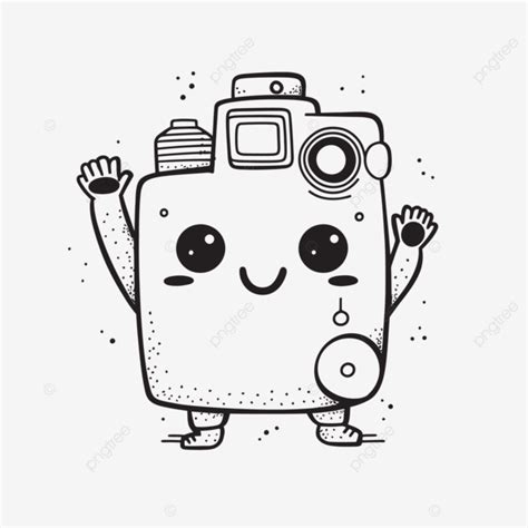 Drawing Of A Kawaii Camera With His Arms Up Outline Sketch Vector ...