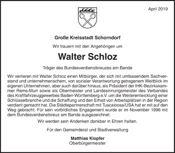 Traueranzeigen Von Walter Schloz ZVW Trauer