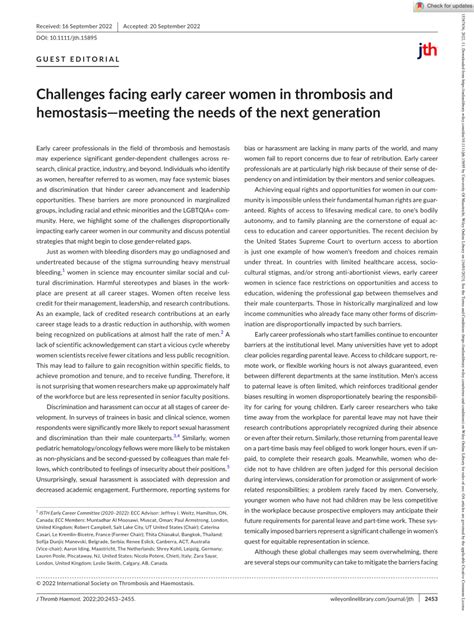 PDF Challenges Facing Early Career Women In Thrombosis And Hemostasis