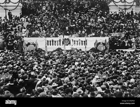 Woodrow Wilson (1856-1924) reading inaugural address in 1913 Stock ...