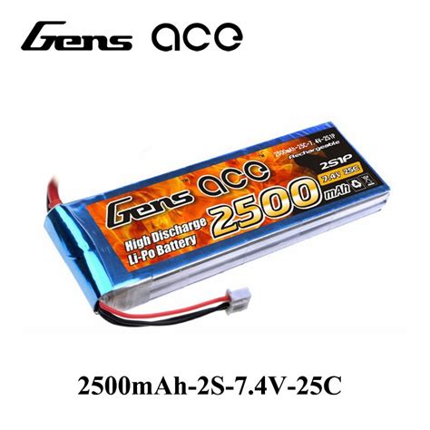 Gens Ace Lipo Battery 7 4v 2500mah Lipo 2s Battery Pack 25c T Plug