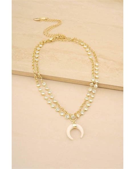 Ettika Crystal Dotted Horn Pendant K Gold Plated Necklace Set In